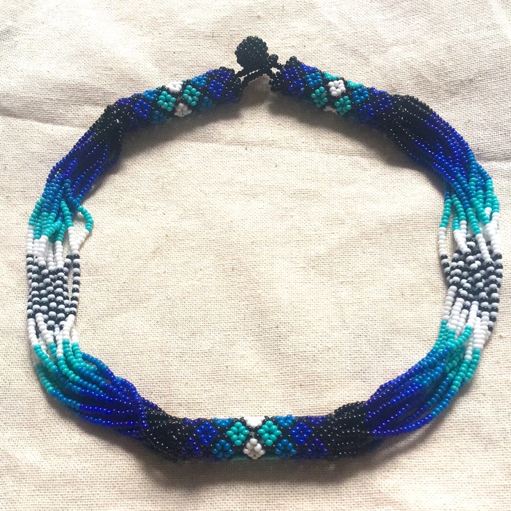 Africa African Zulu Glass Bead Woven Diamond Choker Necklace